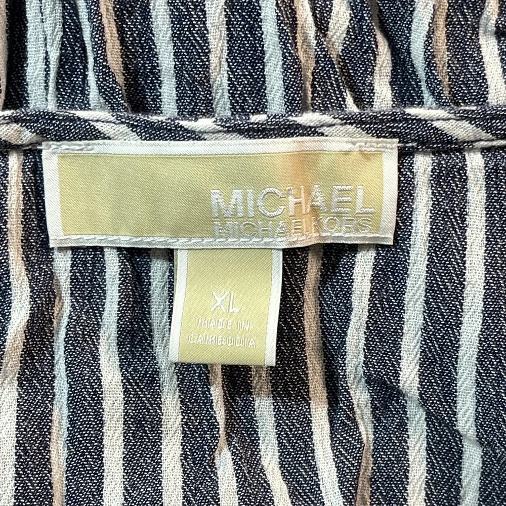 Michael Kors Striped Wrap Top Blouse Navy‎ Blue White Short Sleeve